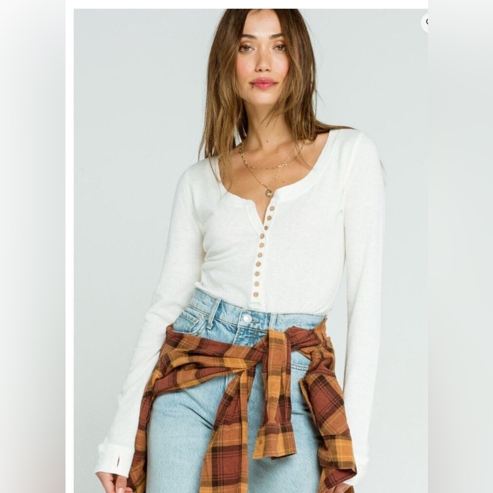 Intimately by Free People Dylan Long Sleeve Thermal Bodysuit White Womens M NWOT